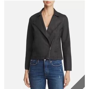 EILEEN FISHER Black Biker Jacket Organic Cotton Stretch Asymmetrical Zipper 2XS